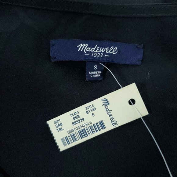 Madewell Silk Inset Black Long Sleeve Shirt Top - Picture 6 of 7